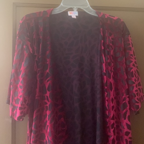 LulaRoe Burgundy velvet and black open tunic - Picture 2 of 5